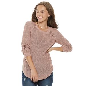 Juniors' Pink Republic Braided Raglan Sweater